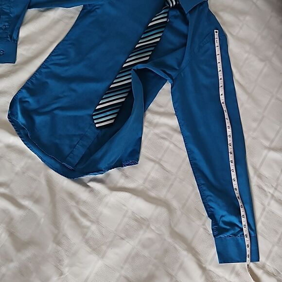 Vroom & Dreesmann Men's Button Down Long Sleeves Shirt With Tie Small Blue - Picture 9 of 16